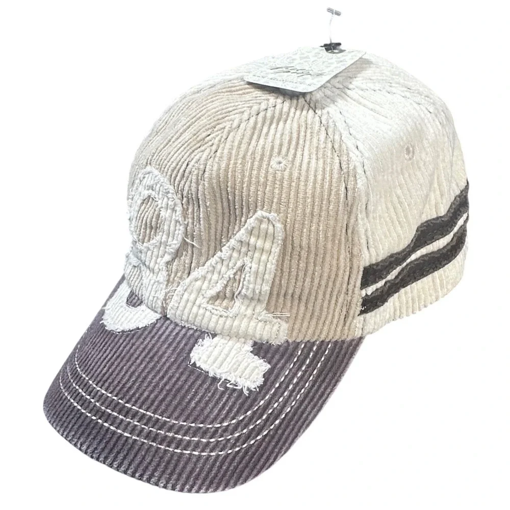 Free People Hollie Varsity Hat NWT Womens OS Ivory Corduroy 84 Baseball Cap